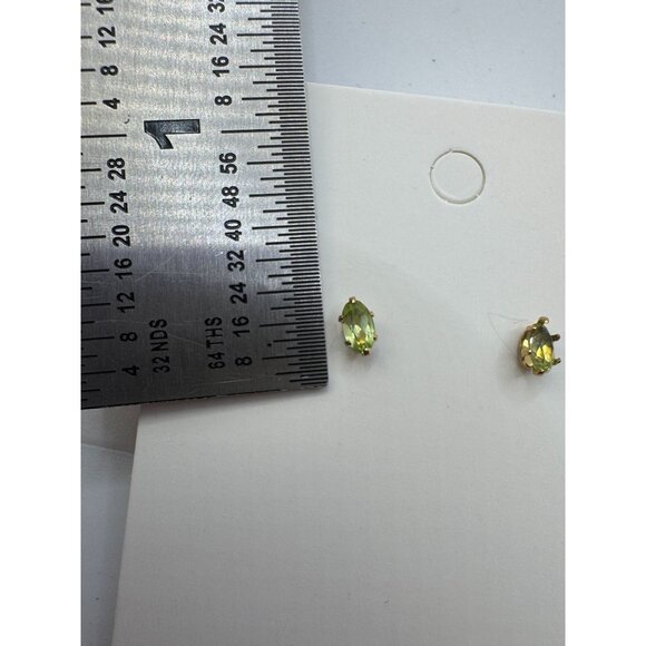Sterling Silver Peridot Earrings Studs Gold Tone Small Delicate Oval - Picture 4 of 5